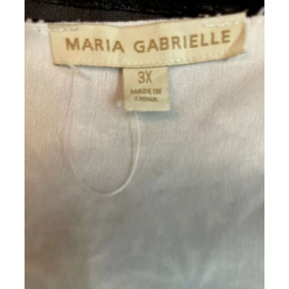 Maria Gabriell Jrs 3X Black Print Crochet Beaded Neck Hanky Hem Long Sleeve Top - Picture 6 of 6